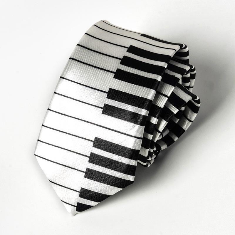 Classic Musical Notes Printed Tie Silky Narrow Neckties Slim Smooth Piano Guitar Necktie Simple Elegant Trendy Unisex Ties Gift