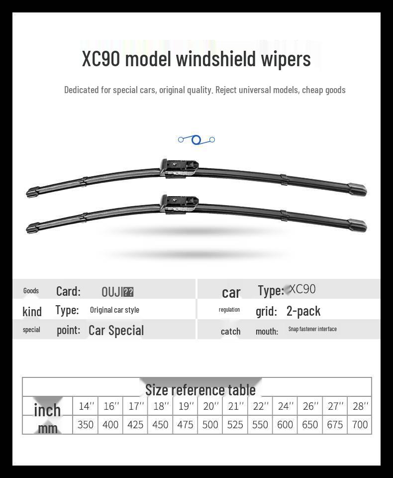 Volvo XC90 Wiper Blades - Front & Rear, Bone-Free, Rubber Strips, Fits Models 18-22