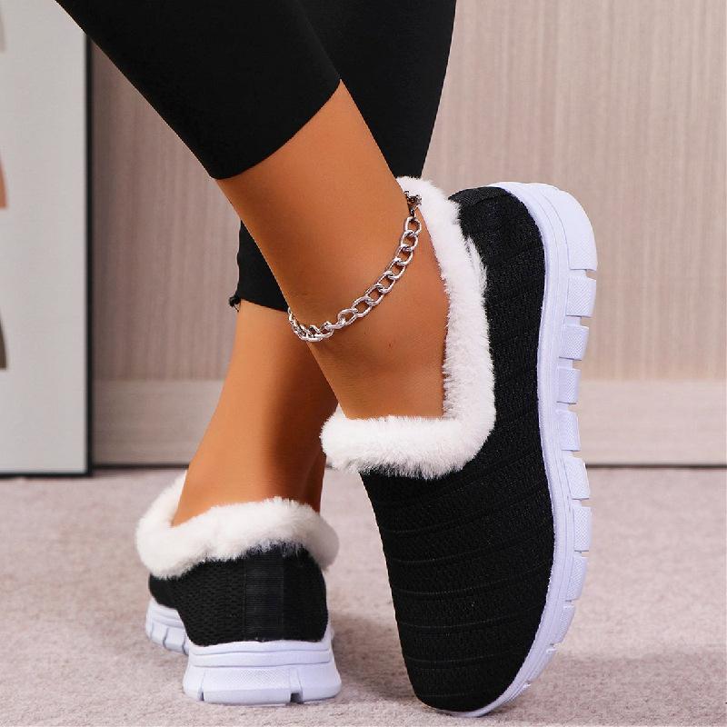 Trendy Women's Cotton Shoes for Autumn Winter   Round Headed Mesh Flat Bottom Versatile Comfortable Daily Cotton Shoes