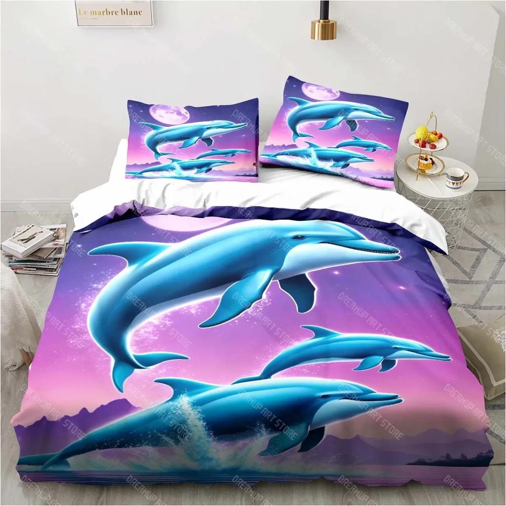 Ocean World Underwater World Dolphin Printed Bedding Set Bedroom Home Decor Bedspread Pillowcase Quilt Cover Bedding Set Luxury