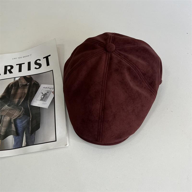 Angola Red Retro Leather Cap Women's Autumn and Winter Literary and Casual Fashion Celebrity Style Warm Forward Hat