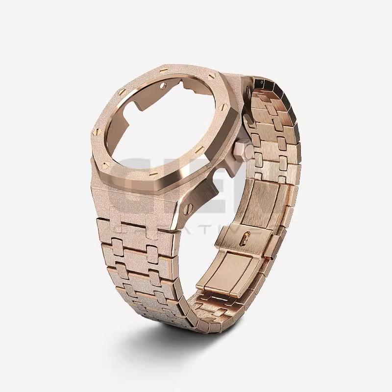 Voor Casio G-SHOCK Farm Oak GA2100/GA2110 Roestvrij Staal 316L Frost Goud Band Set GA-2100 GA-B2100 Metalen Kast Band Armband