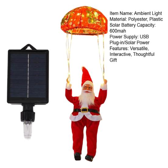 Święty Mikołaj Spadochron Lampki Świąteczne 8 Trybów Lampki Sznurowe z Pozami DIY Dekoracja Wewnętrzna Zewnętrzna do Domu Drzewka Podwórka Świąteczny Prezent