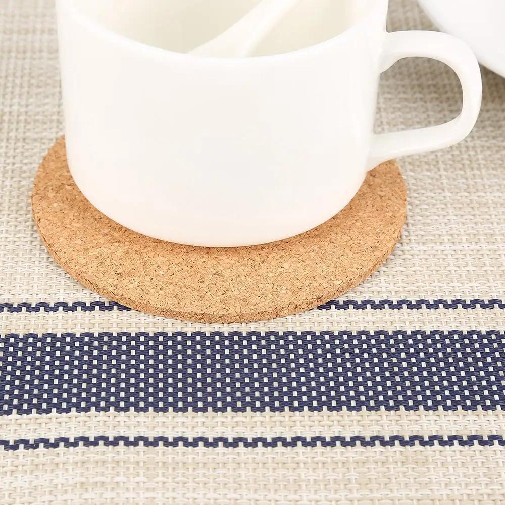 5pcs Simple Round Cork Coaster, Anti Slip And Heat-Insulating Office Desk Coaster, Coffee Table Home Heat-Resistant Coaster