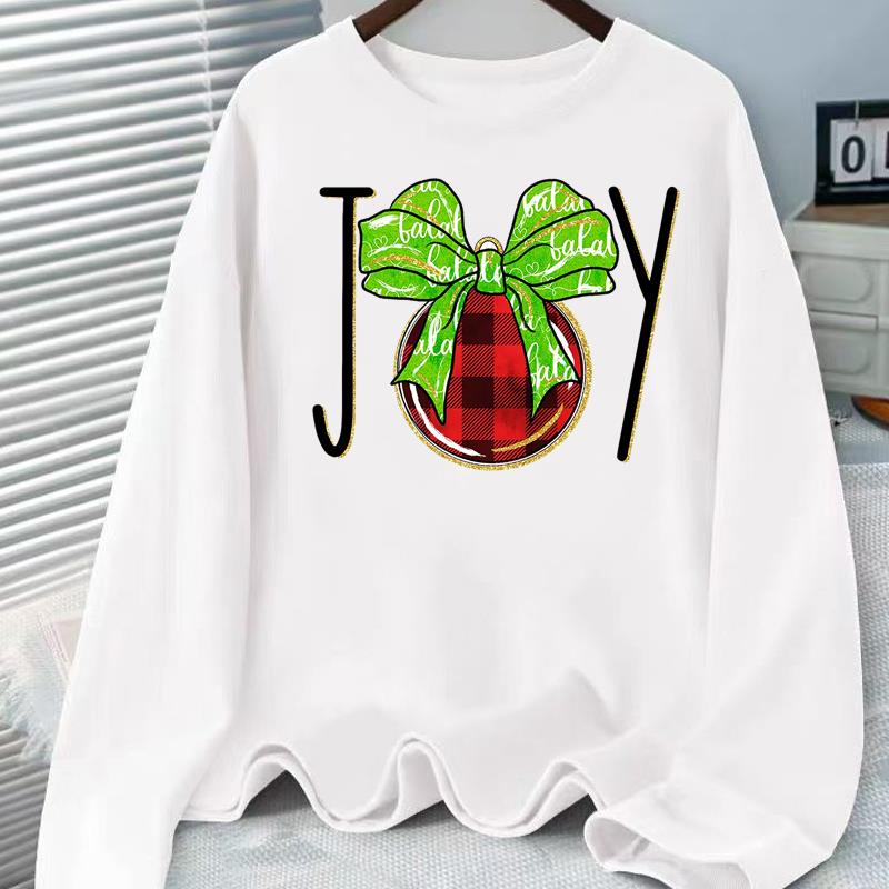 (Asian Size) lovely letter style Christmas holiday Graphic Tee Women autumn winter Casual Fashion Top Clothing Print T Shirt Long Sleeve T-shirts