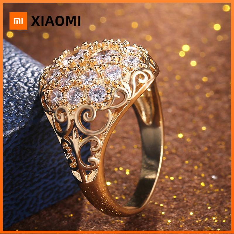 Xiaomi Huitan Full Sparkling CZ Women Ring Romantic Gold Color Wedding Luxury Lady Accessories Trendy Party Anniversary Jewelry Gift