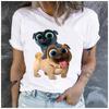 Cotton  Cute Cartoon Two Pug Dogs Graphic T Shirt Women Casual Summer Puppy Print Short Sleeve Tee Gift For Dog Animal Lover