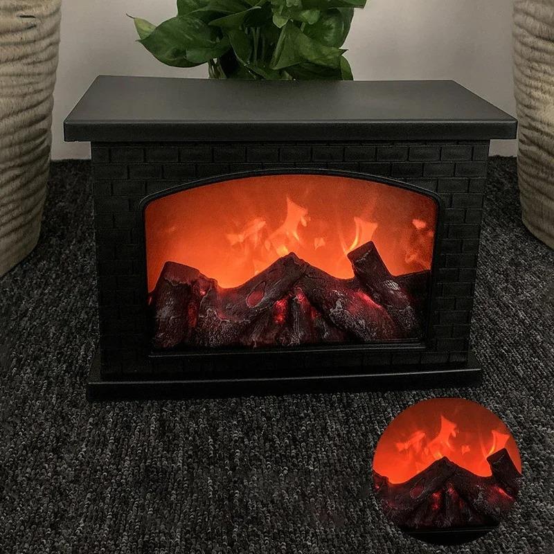 Christmas Fireplace Flame Lamp Charcoal LED Table Light Warm Light Holiday Gift Party Home Decor Festive Ambient Lighting