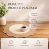 Beige Polyester Braided Placemat -Durable Round Table Mat for Dining