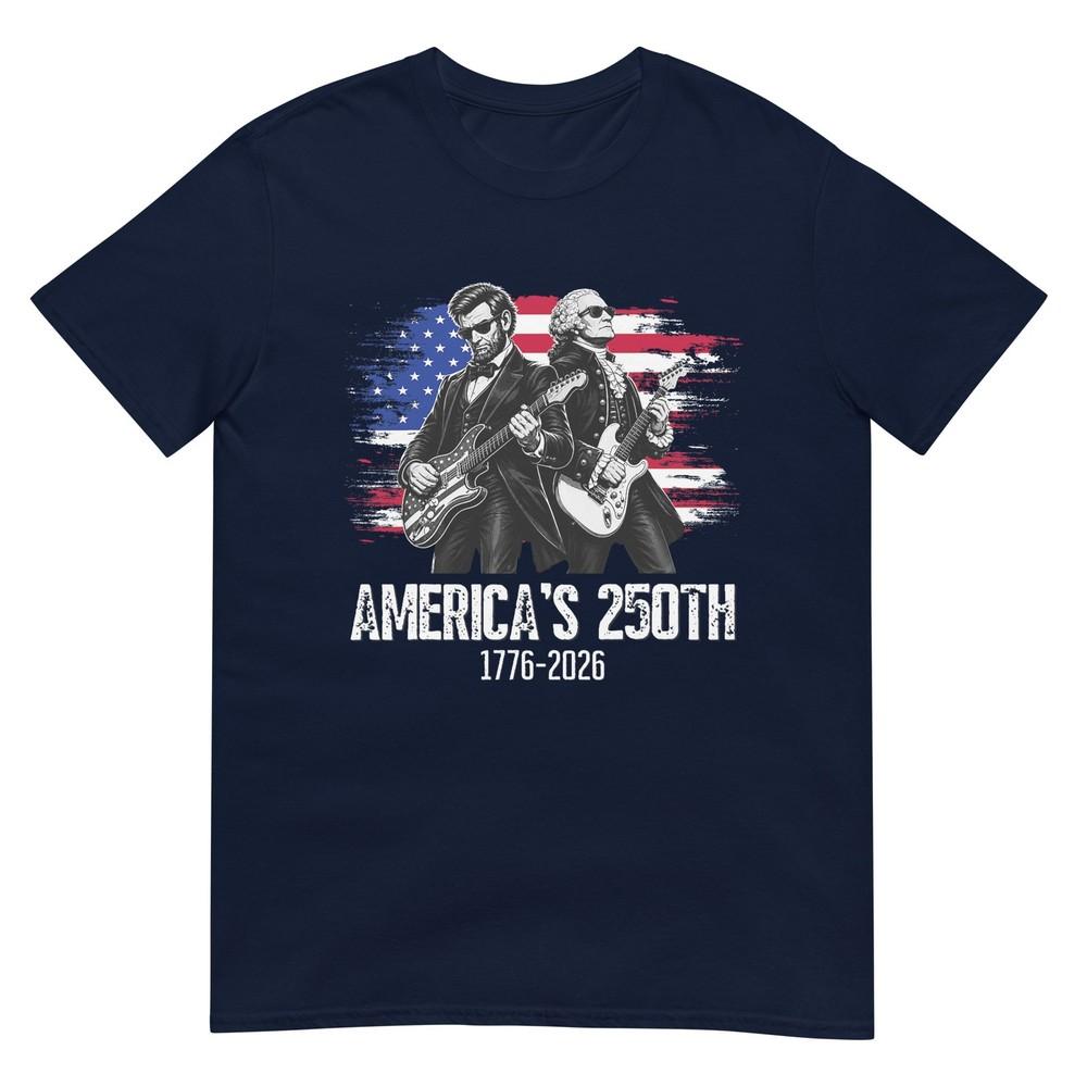 George Washington Lincoln Playing Guitar 4th July 250th TShirt S