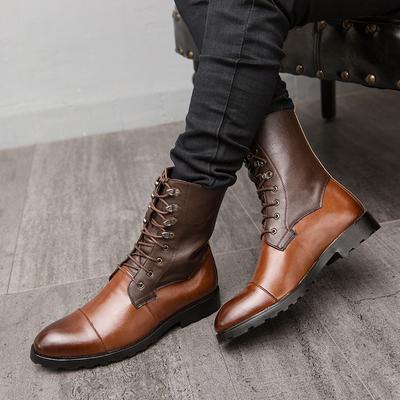 Sapato Masculino Casual Bico Fino Calçado de Couro Vintage Botas Masculinas de Cano Alto Sapatos de Motocicleta com Cadarço Botas Chelsea Masculinas Versáteis