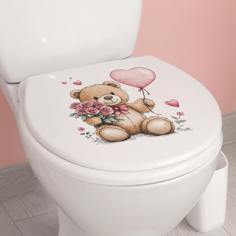 Pink Rose Balloon Teddy Bear Wall Sticker Self-Adhesive Removable Living Room Hallway Dorm Home Decor