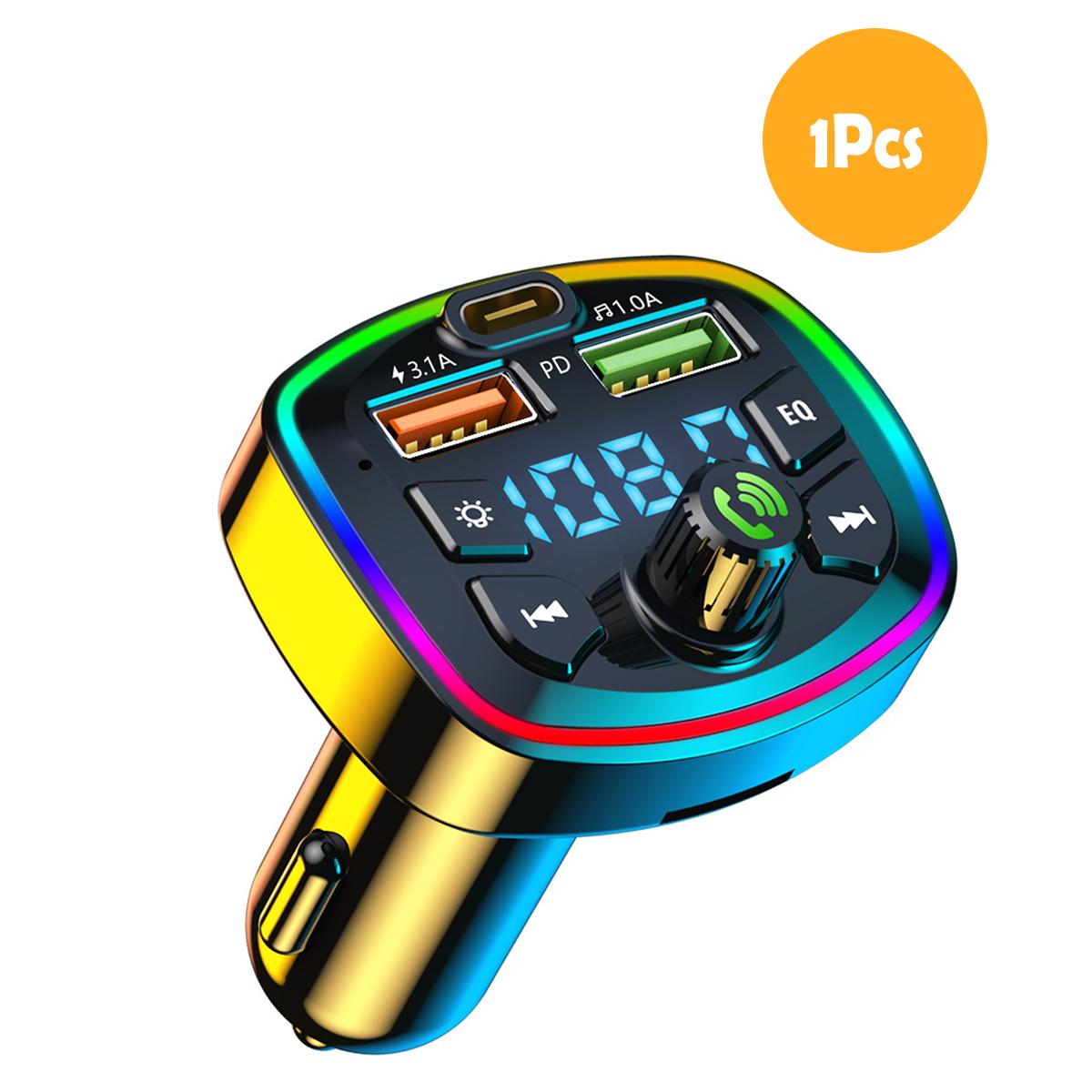 Q7 Car Bluetooth 5.0 FM Transmitter Bluetooth Car Charger Hands Free Mp3 2 USB Charger and PD QC Interface Wireless FM Modulator