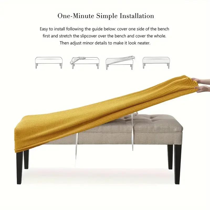 Polar Fleece Long Bench Cover Stretch Piano Stool Slipcovers Rectangle Bench Dust Covers for Bedroom Living Room Home Decor