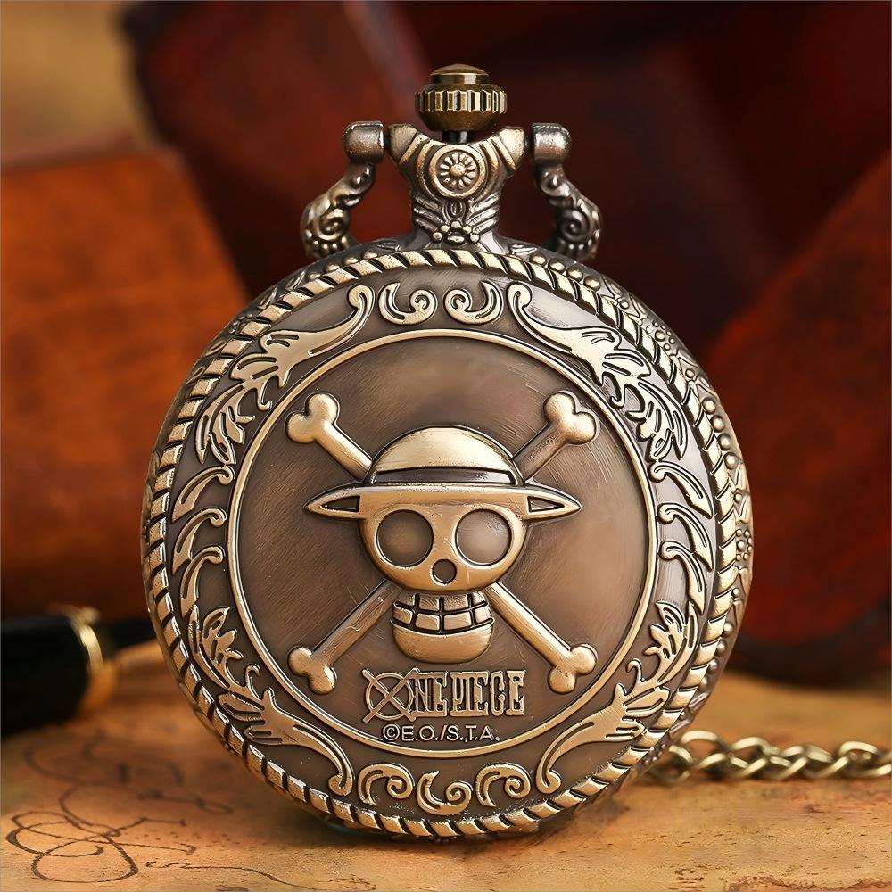 

Ретро карманные часы на цепочке One Piece с изображением черепа и гравировкой Луффи, кварцевые античный бронзовый