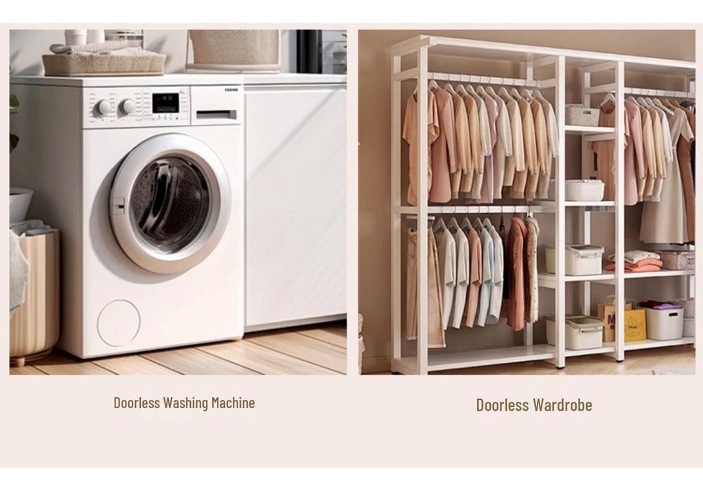 Horizontal Wardrobe Curtain with Rail - Sheer Dust Cover & Decorative Pull, No-Drill Installation.