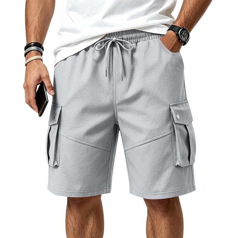 Men's Multi Pocket Cargo Shorts Elastic Waist Drawstring Loose Fit Casual Outdoor Work Shorts with Side Flap Pockets