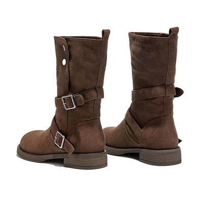 Fashion AIYUQI2025 New Women's Western Cowboy Boots Non-Slip Buckle Women Motorcycle Boots Large-Size Autumn/Winter Mid-Cut Female Boots