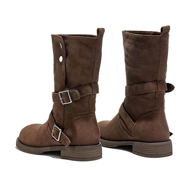 Fashion AIYUQI2025 New Women's Western Cowboy Boots Non-Slip Buckle Women Motorcycle Boots Large-Size Autumn/Winter Mid-Cut Female Boots