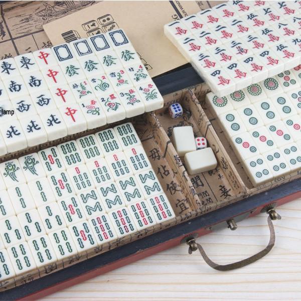 Antique Mahjong Mini Travel Set with Leather Case and Gift Instructions