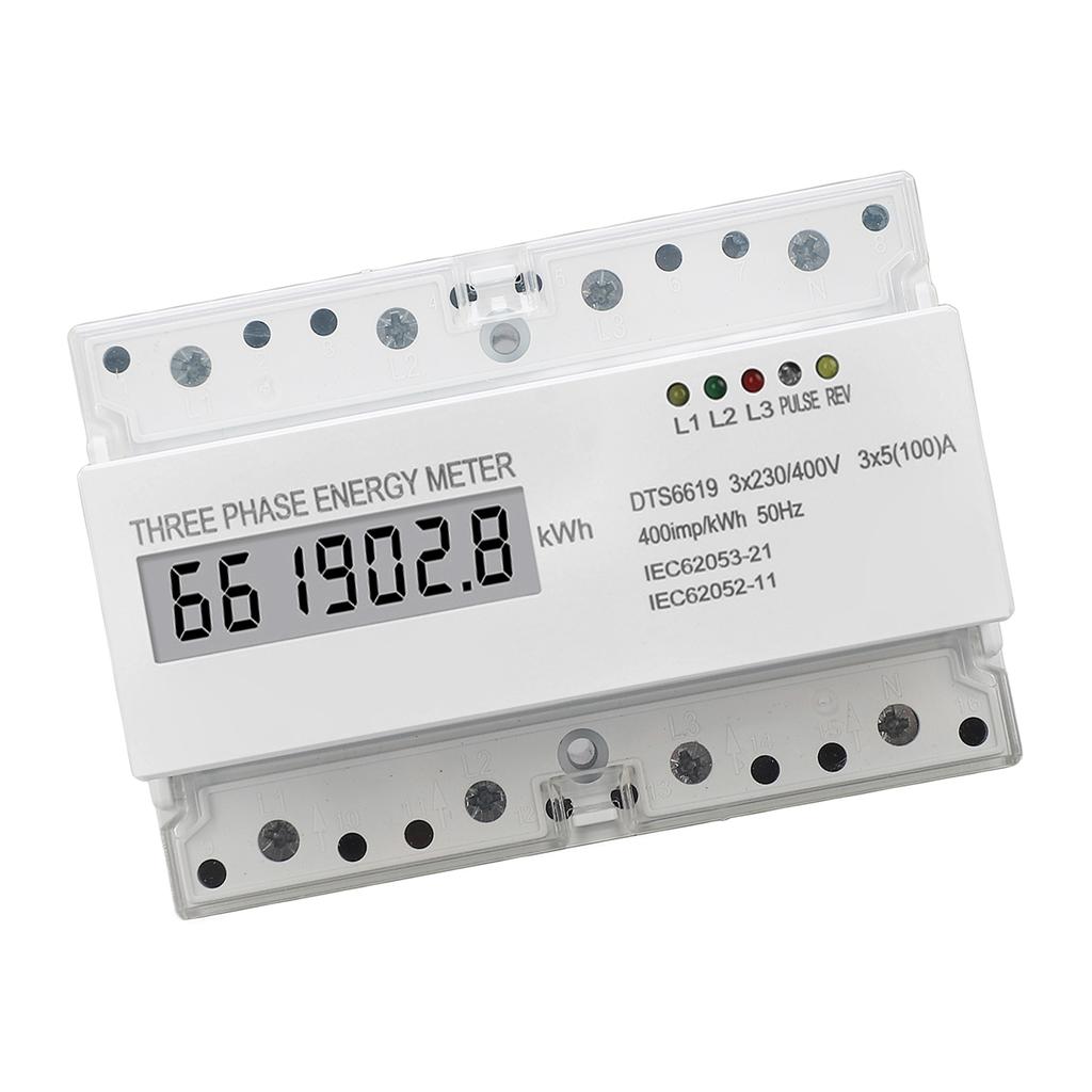 3-Phasen-Energiezähler DIN-Schienenmontage Stromverbrauchsmonitor LCD-Stromzähler 230 V 400 V 5 bis 10