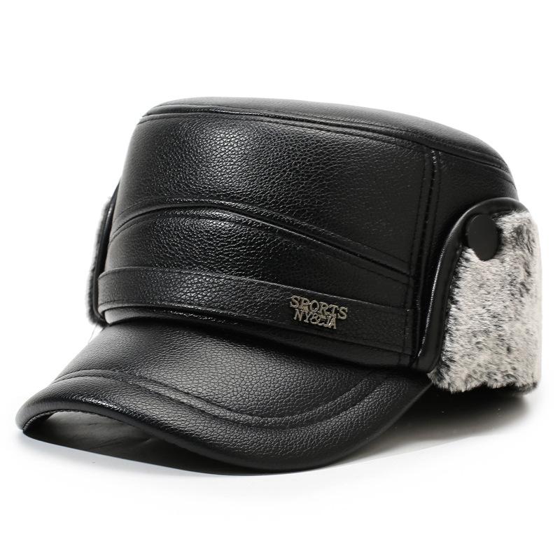 Middle-Aged and Elderly Hat Men's Winter Warm Father Grandfather Leather Hat Velvet Cold-Proof Old Man Ear Protection Flat Cap