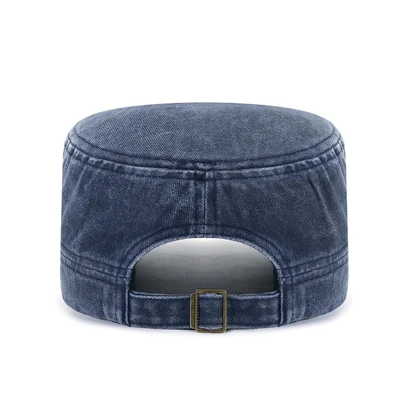 Washed Hat Distressed Cotton Flat Top Hat Cotton Breathable Button Cap, Young And Middle-Aged Dad Outdoor Sun Hat