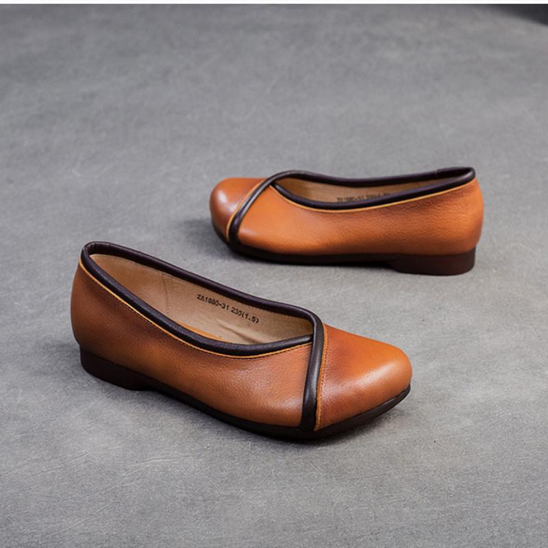 Johnature Eenfargede flate sko med firkantet tå, fritidsloafers med god komfort, slip-on-sko i ekte skinn for kvinner