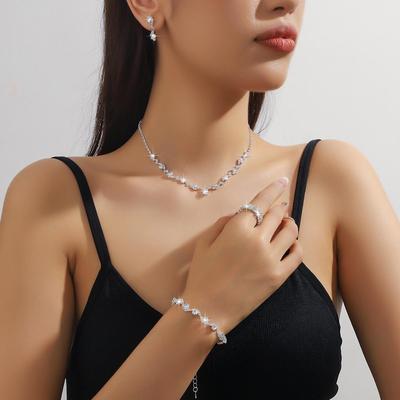 Set di Gioielli da Donna di Alta Gamma: Collana da sposa, Orecchini, Bracciale e Anello