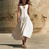 Summer retro temperament elegant Hepburn style sleeveless waist thin single-breasted dress white A-shaped long skirt