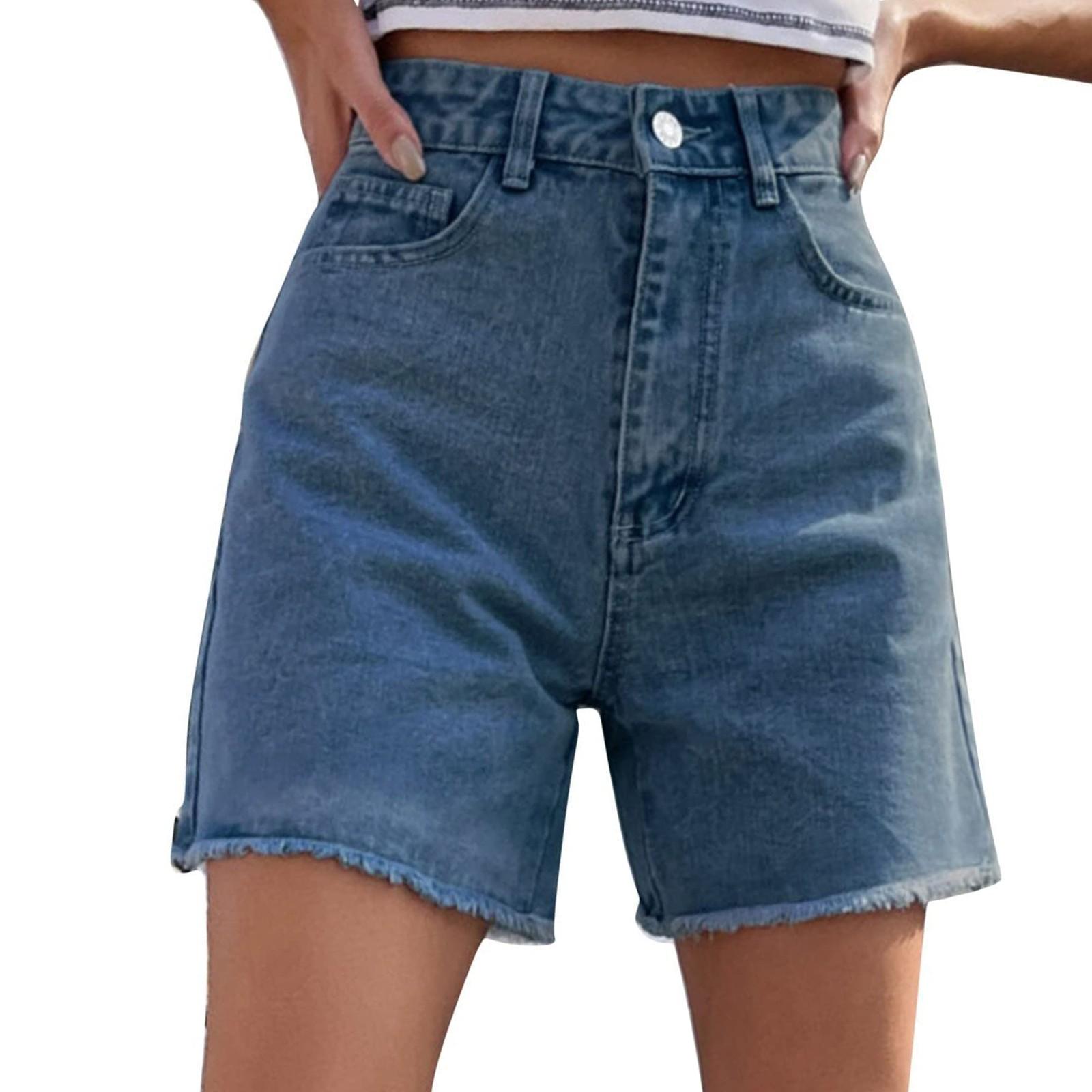 

Женские джинсовые шорты с высокой талией, летние рваные шорты, повседневные шорты с карманами S синий