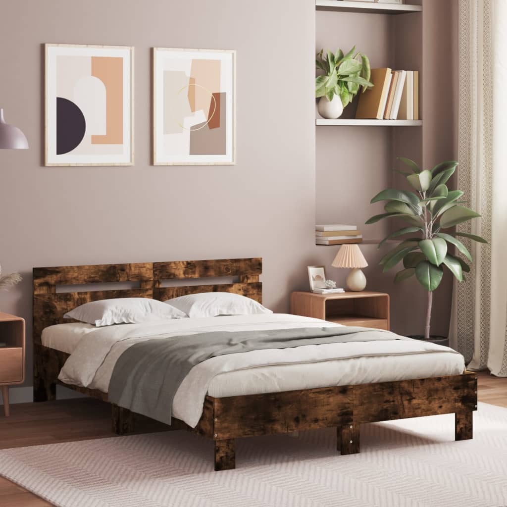 LED Backlit Bed Frame with Headboard Smoked Oak 120x200 cm