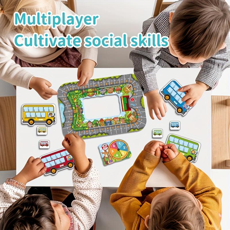 Tierische Bushaltestellen-Spiel, Additions- und Subtraktionszahlen-Spieler-Mathespiele, Vorschulspiele Autospielzeug für 3+, Fahrgäste im Busspiel abholen und absetzen