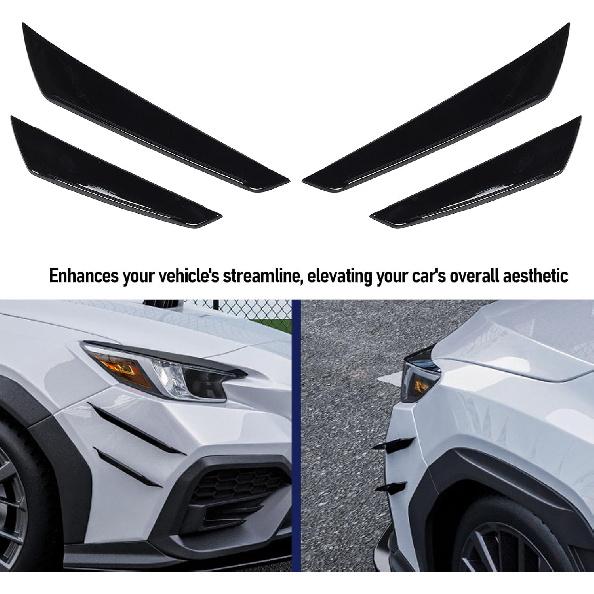 4PCS Car Front Bumper Splitter Fins Lip Trim, Glossy Black Improve Diffuser Shark Fin Kit for Car Spoiler Wing, Front Bumper Side Canards Splitter