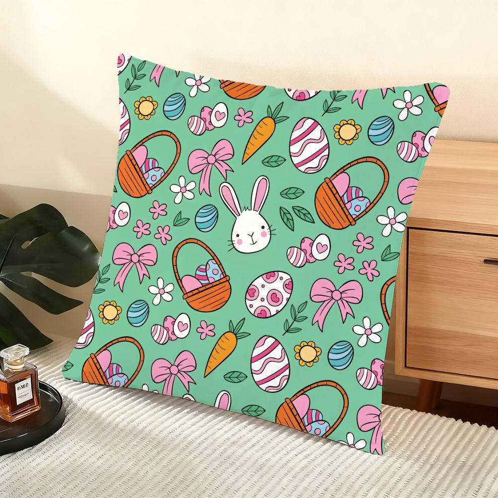 Easter Pattern Cushion Cover Soft Short Plush Pillow Cover Smooth Cozy Texture Aesthetic Cushion Case Home Decor