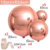 12pcs Silver 4D Balloons with Ribbon 22/15/10Inch Metal Silver Round Foil Hanging Balloon for Happy Birthday Wedding Party Decor