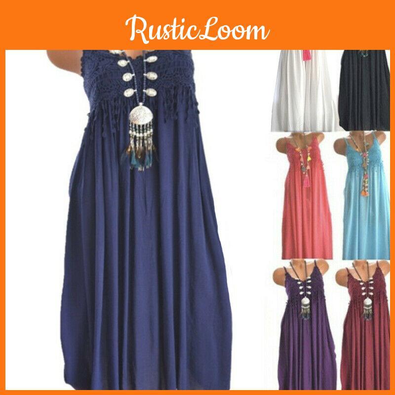 Elegant Women Summer Crew Neck Sleeveless Tank Maxi Dress With Lace Detail