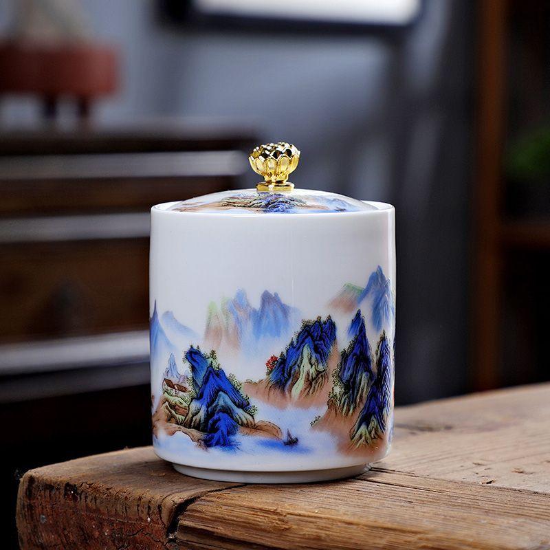 Creative Enamel Painted Flowers Ceramic Tea Jar Moisture-proof Seal Coffee Bean Candy Jar Kitchen Food Storage Container Decor