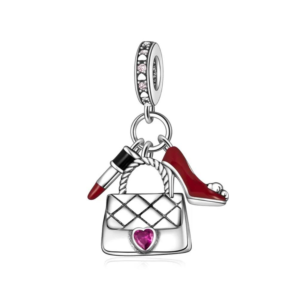 Pure Silver 925 Bracelet for Women Fashion Jewelry with High Heels Sandals Pendant Beads Original Charms
