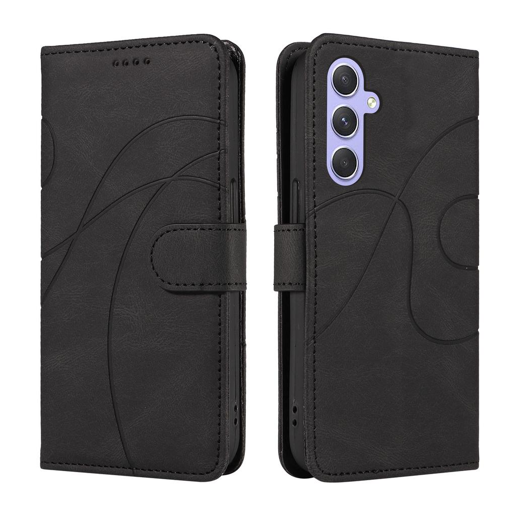 For Samsung Galaxy A54 5G Wallet Case Leather Phone Cover Stand with Curved Line Design