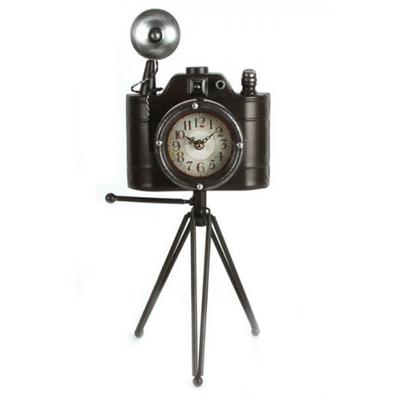 [Q5549] - Vintage Metalluhr 'Kamera auf Stativ' schwarz - 55x20. 5x8cm