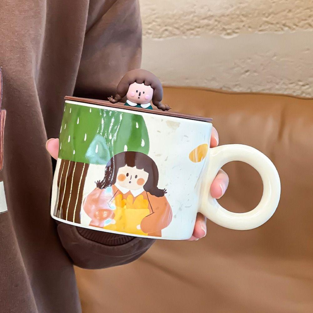 420ml Capacity Ceramic Coffee Mugs Handpainted Cartoon Retro Style Tableware  Breakfast Dining