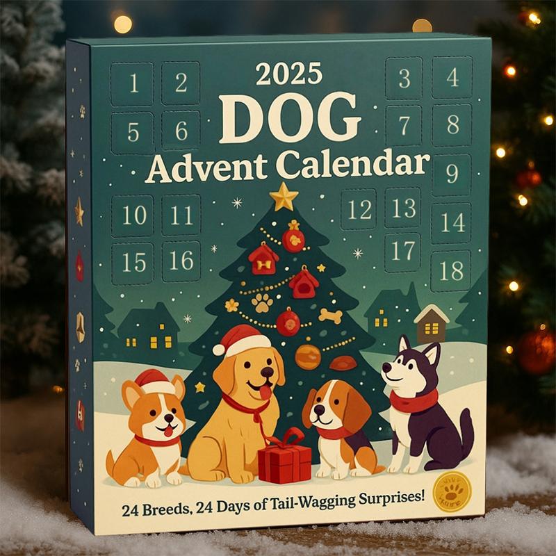 Dog Advent Calendar 2025-24Pcs 2D Festive Breeds Ornaments - Advent Calendar For Pets With Reusable Ornaments, Idea For Dog Love