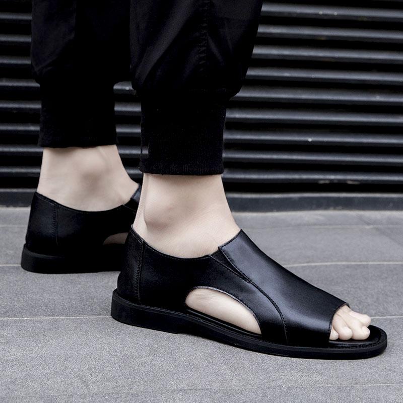 Summer Sandals Men Genuine Leather Peep Toe Slippers Man Comfortable Classic Luxury Sandals Men's Beach Shoes Male Casual Shoes
