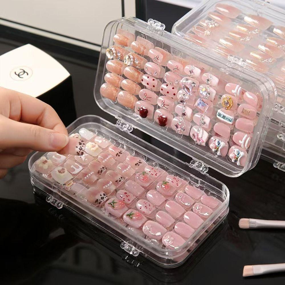 Dustproof Artificial Nails Organizer Three-Fold Press-on Nails Display Stand Nail Art Storage Box