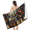 Vintage Guitar Pattern Print Beach Towel Sand Free Quick Dry Absorbent Music Theme Bath Towel For Pool Swimming Bathroom Beach