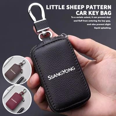 Car Key Protector Bag Key Holder Mini Auto Key Case Wallet Zipper Bag Keychain For SsangYong Musso Rexton Torres Kyron Actyon