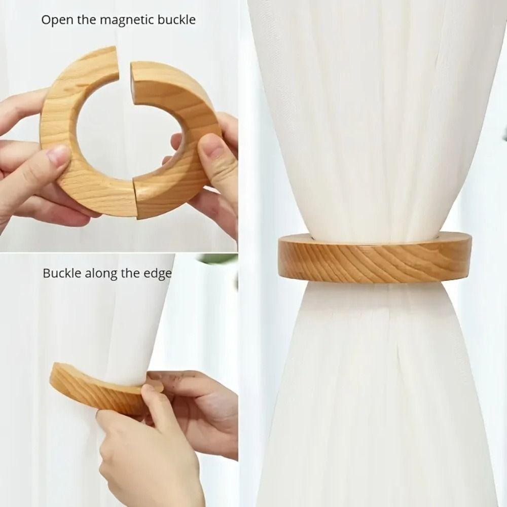 Wood Window Screen Ring Magnetic Clip Curtain Tieback Creative Curtain Tie  Hanging Clothes