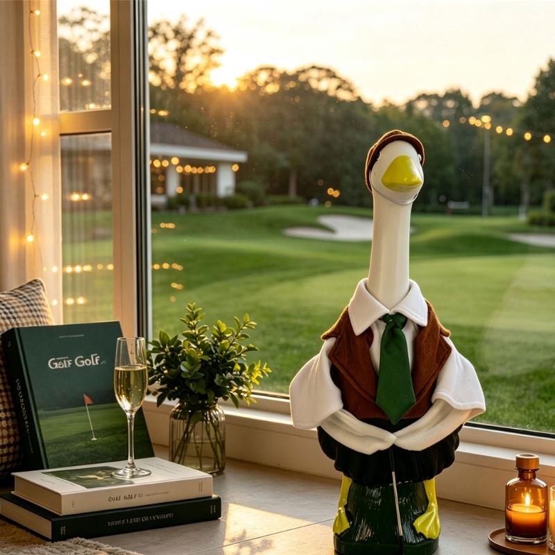 Entry Display Golf Bird Figure with Standing Base, Cap Tie Character Markers, and Club Accent for Porch Lawn Garden and Party Use Figure Accent