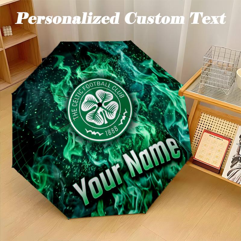 8 Rib Auto Folding Umbrella Celtic FC Print Custom Name Text Portable Rain Gear